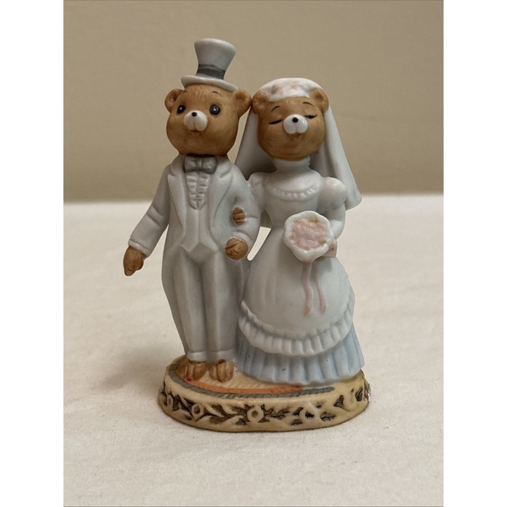 Lefton Bride And Groom Cake Topper Honey Bears Ceramic Figurines 1983 03577
